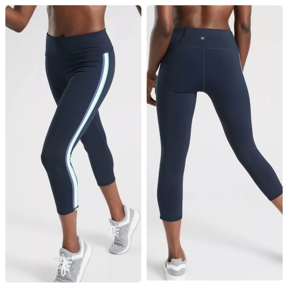 Athleta Contender Side Stripe Capri Powerlift Navy - Picture 1 of 6